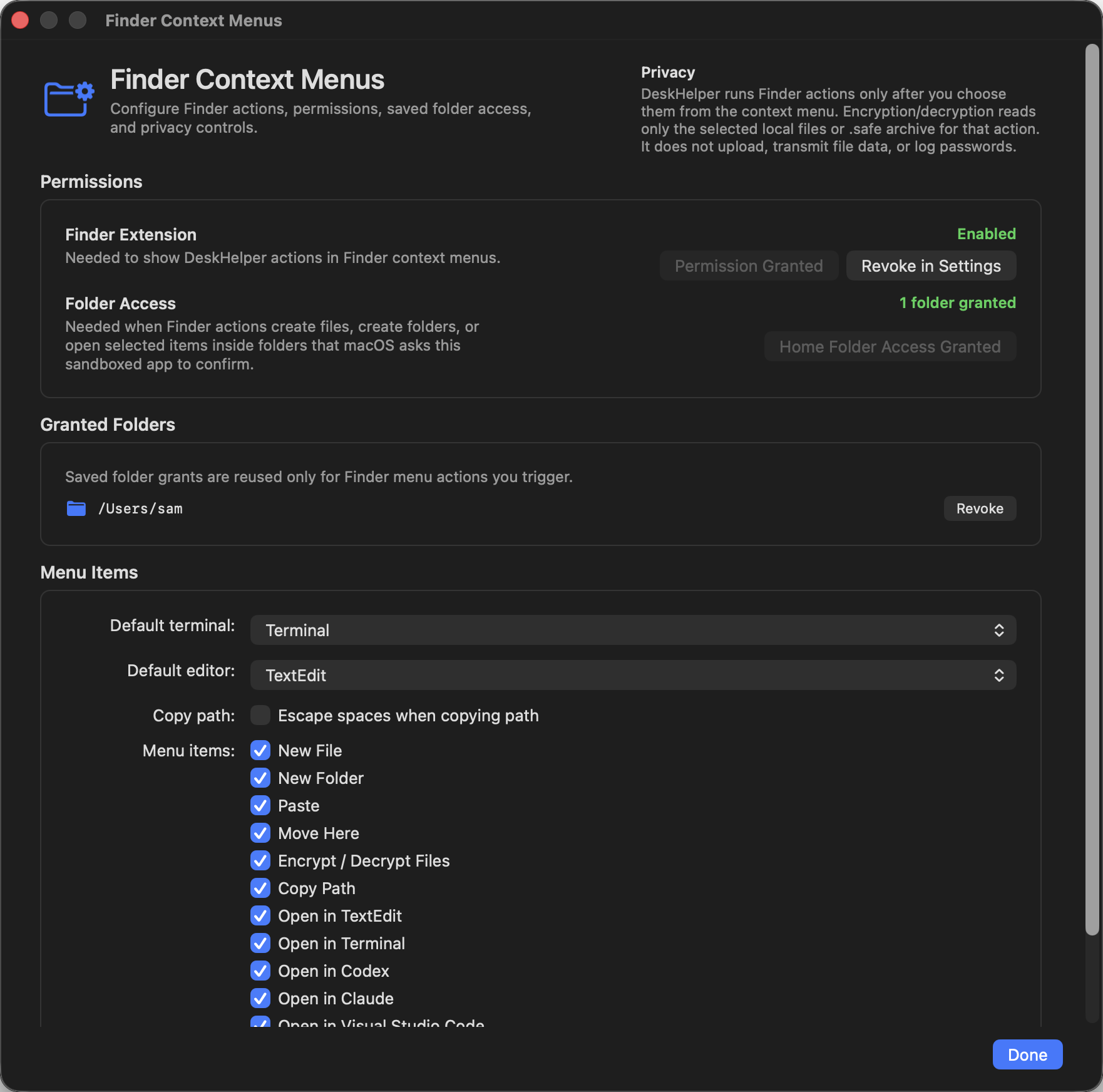 Finder configuration and permissions