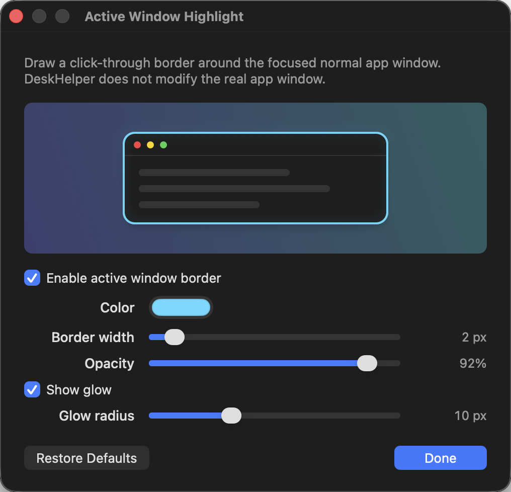 Active-window highlight