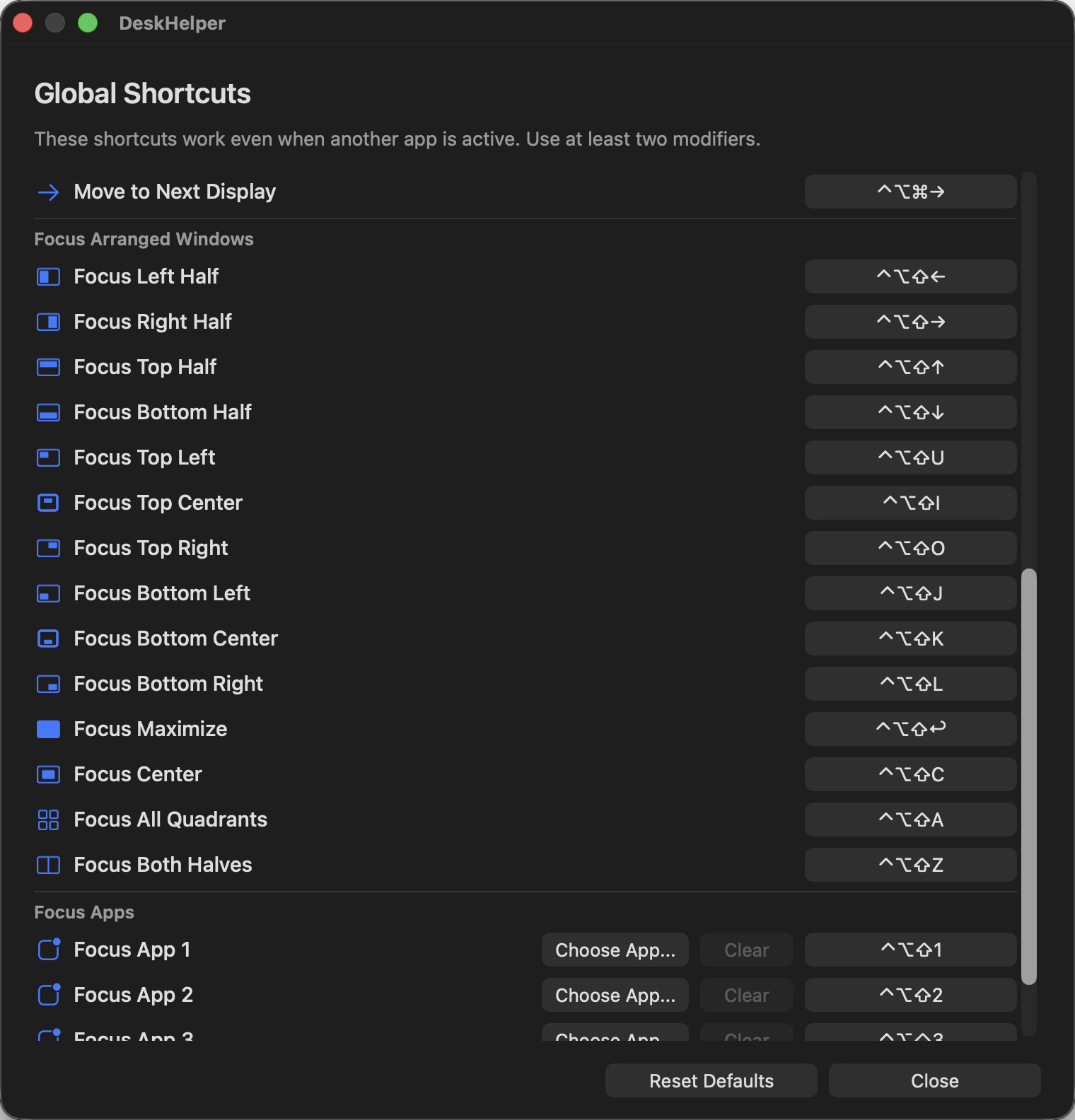Global Shortcuts configuration
