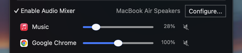 Per-app Audio Mixer in the menu