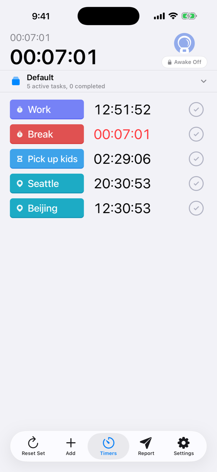 Flexible Timers iPhone timer list in light mode