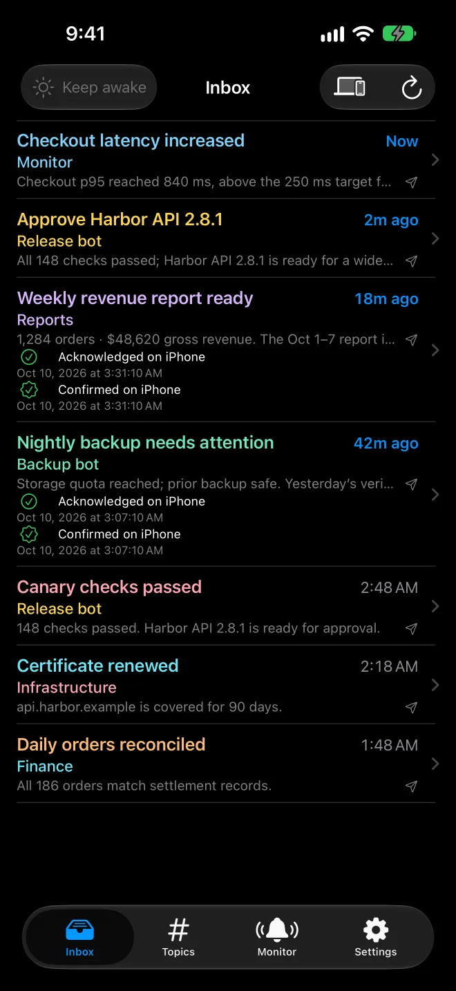 iPhone Inbox listing alerts from several publishers