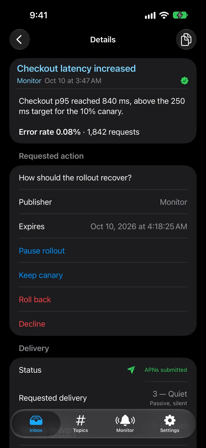 iPhone alert asking the user to choose the next step