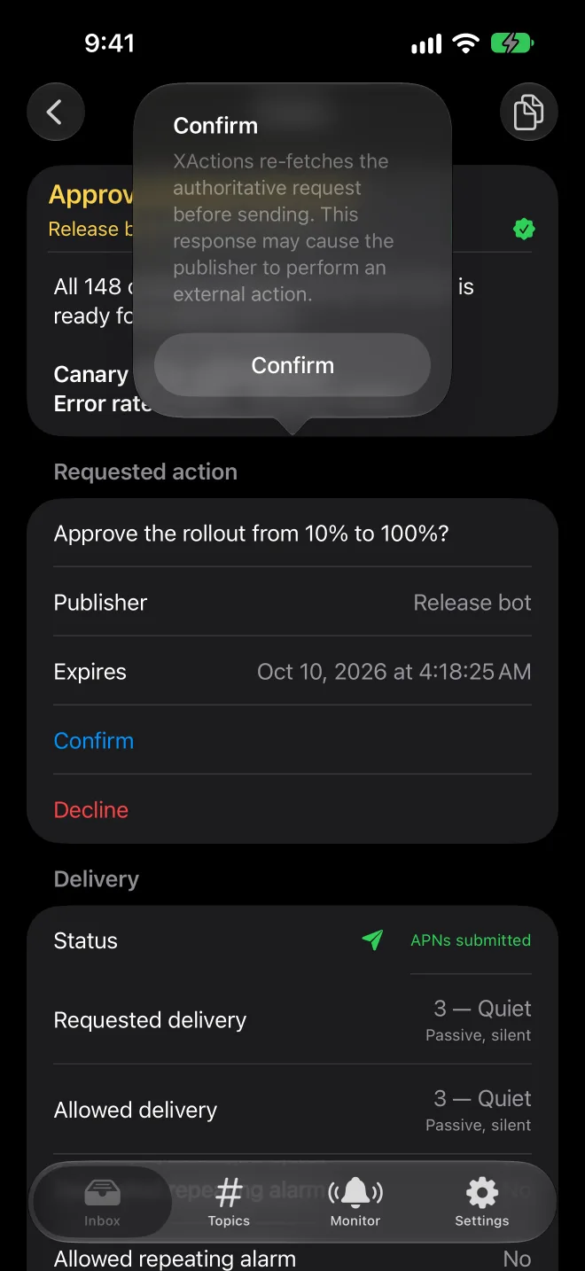 iPhone confirmation prompt before a consequential action