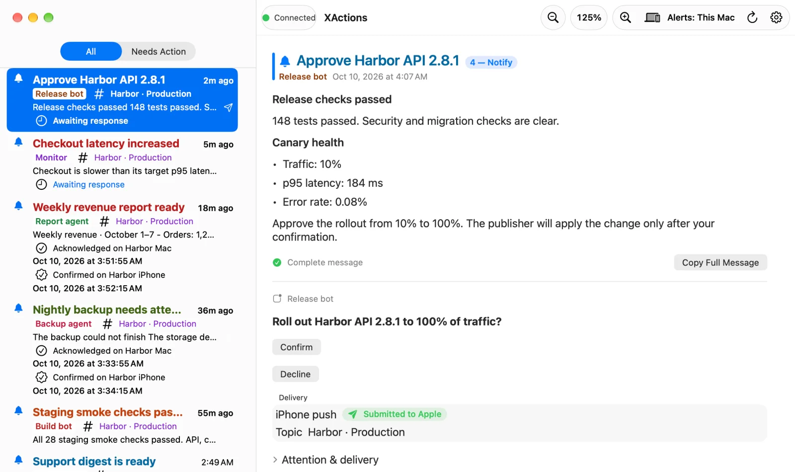 Mac Inbox with a release approval request