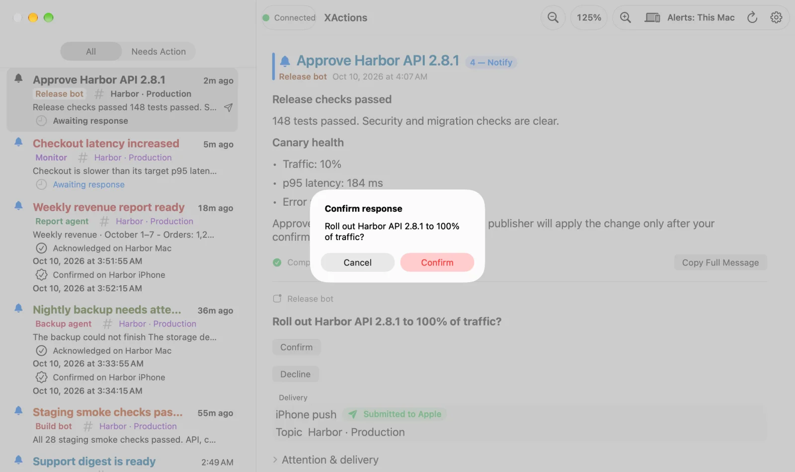 Mac confirmation prompt before rolling out a release