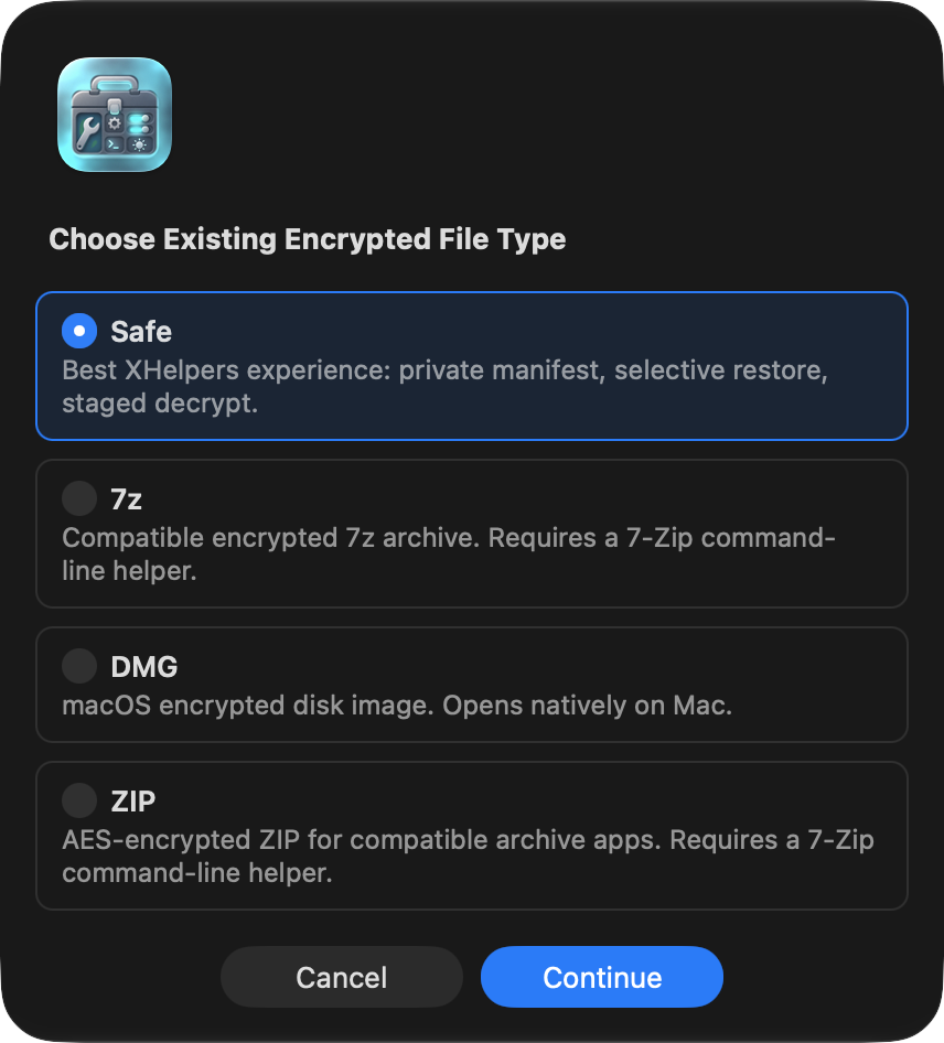 Compress / Encrypt (Safe, 7z, ZIP, DMG)