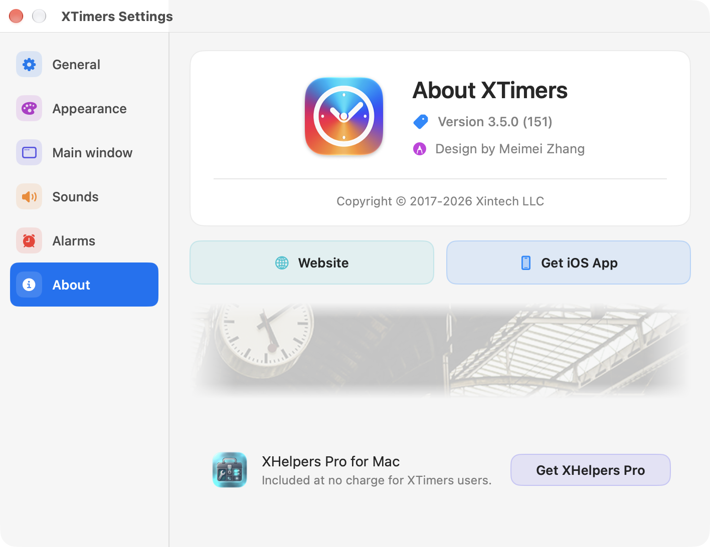 Екран «Про програму» у встановленій XTimers показує пропозицію XHelpers Pro з комплекту.