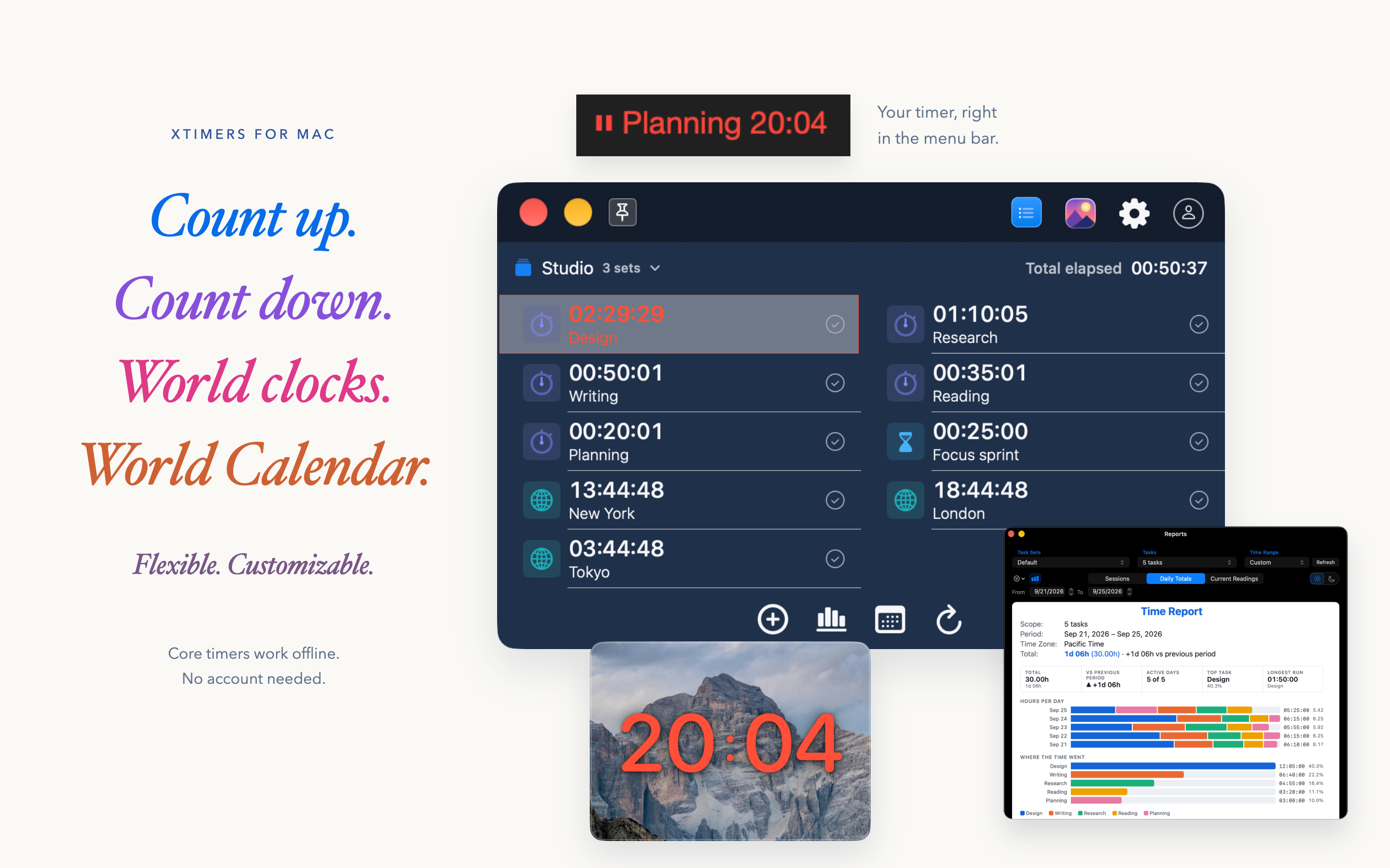 XTimers 3.5.0 for Mac: overview. Sample local data.