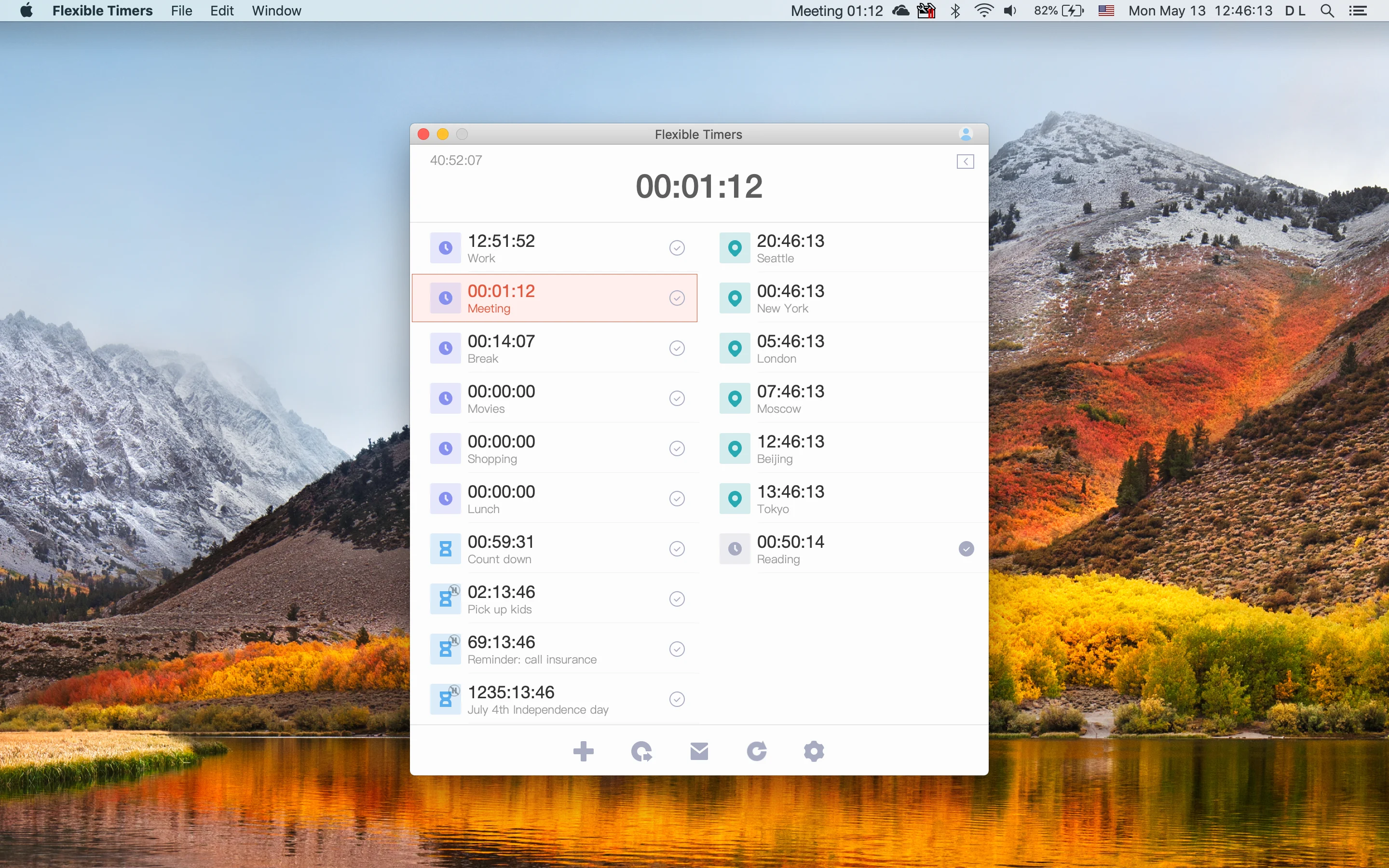 Flexible Timers double-column timer list